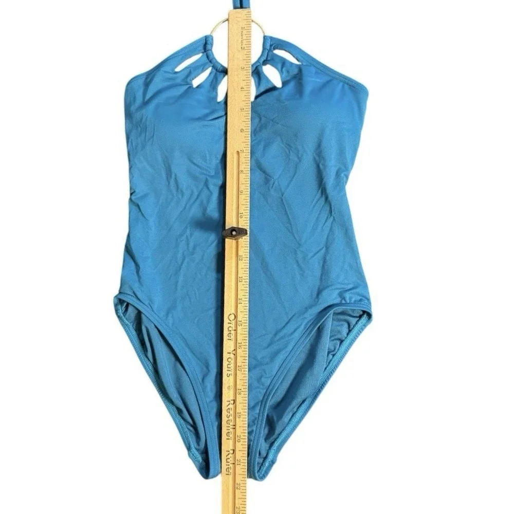 Vince Camuto Womens Serengeti Shades Swimsuit 4 Aqua Ring Halter Top One Piece - Picture 6 of 8